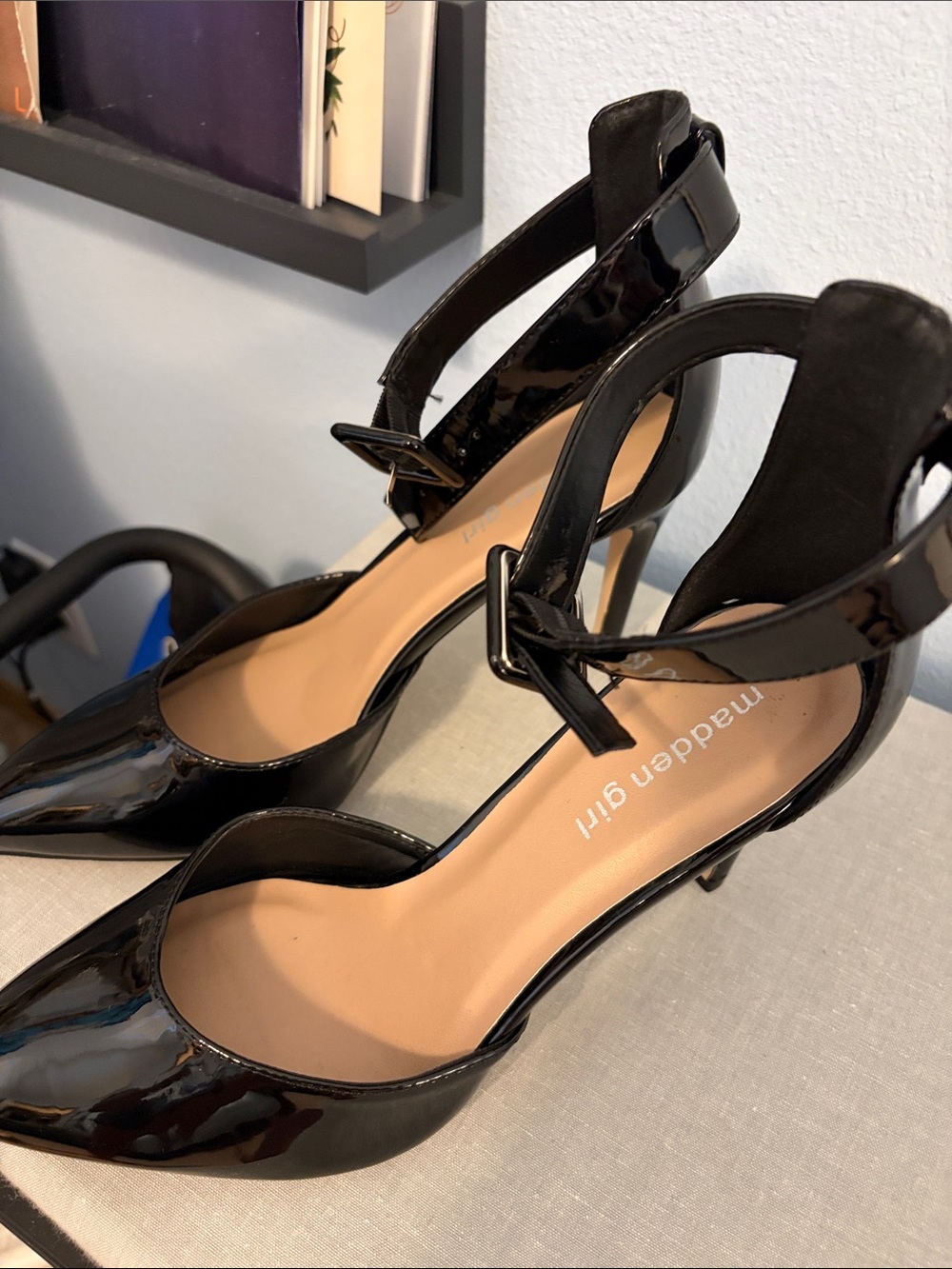 NWOT Madden Girl Black Patent Ankle Strap Heels - 9 - Picture 2 of 2